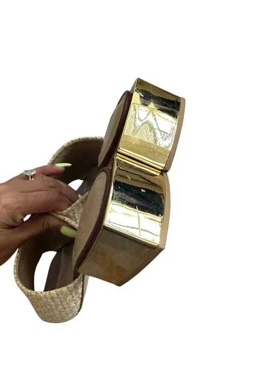 CECELIA NEW YORK Straw Gold Block Heels Sandals Size 10 - Picture 12 of 13